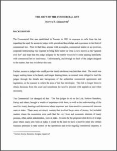 The ABC’s of the Commercial List Mervyn D. Abramowitz